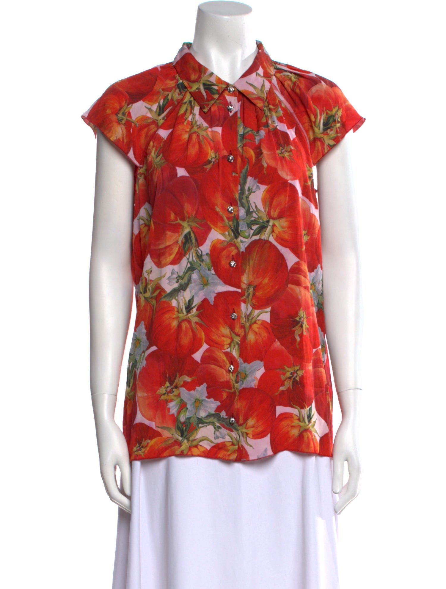 Dolce & Gabbana Silk Floral Print Button-Up Top