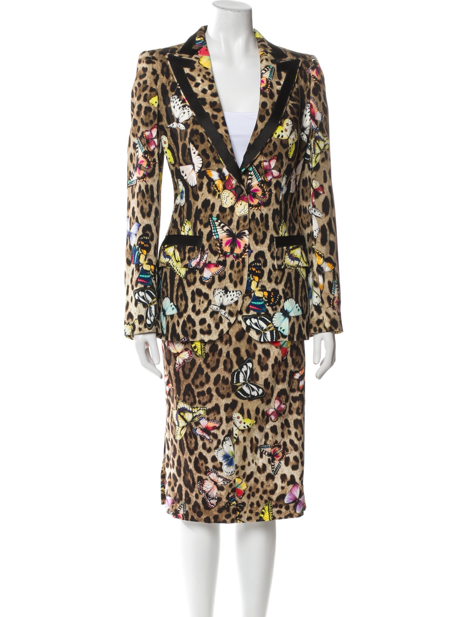Dolce & Gabbana Silk Animal Print Skirt Suit