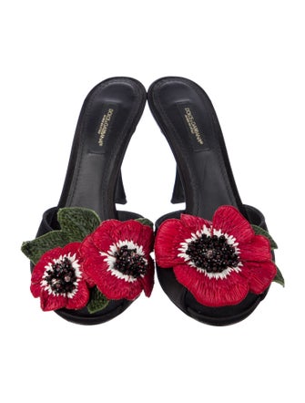 Dolce & Gabbana Satin Embroidered Accent Mules