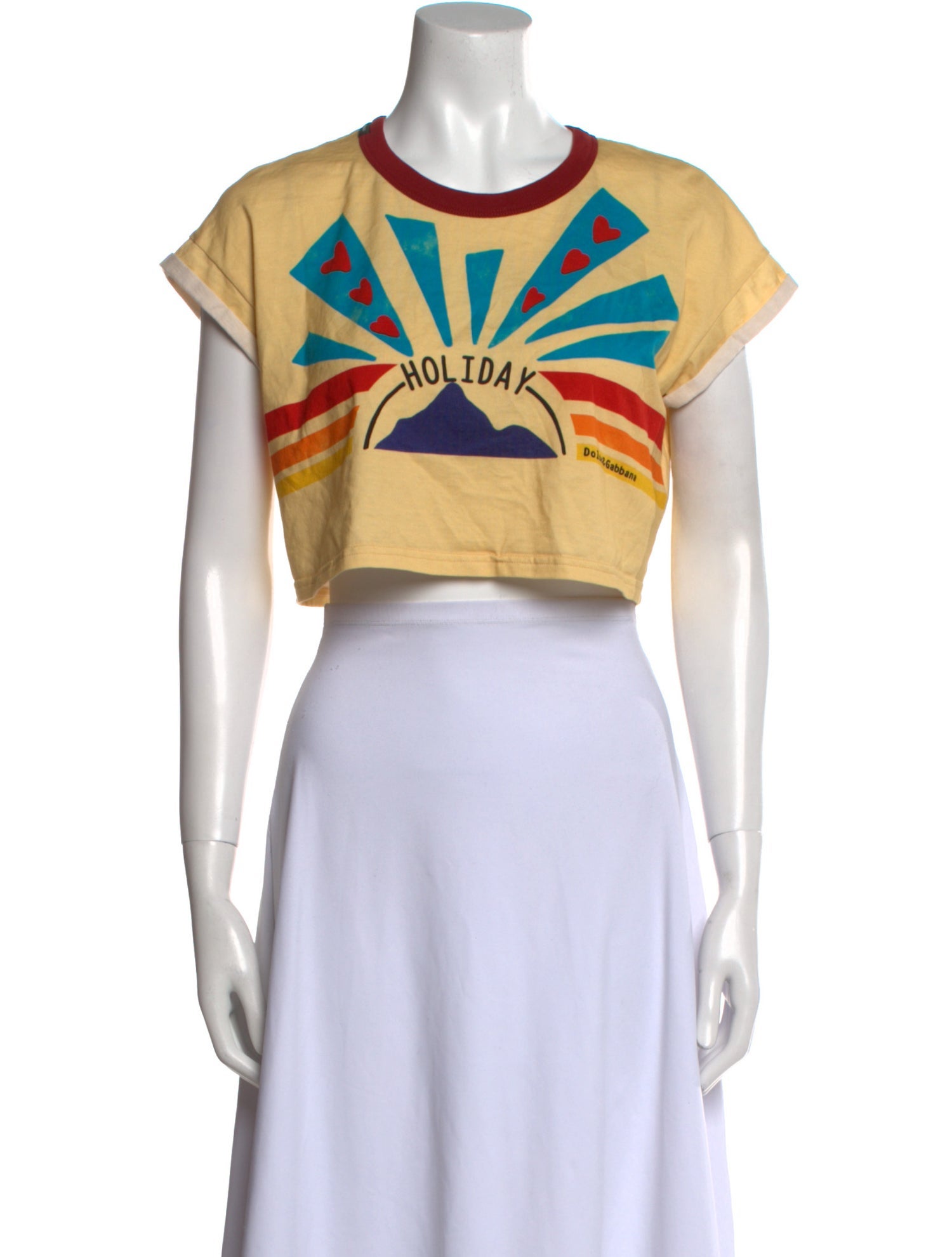 Dolce & Gabbana Printed Crew Neck Crop Top