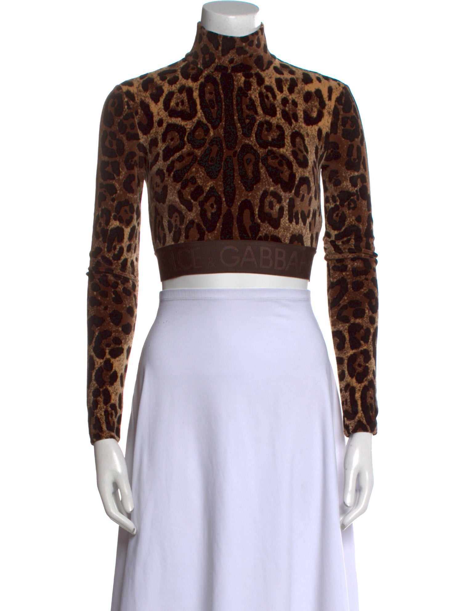 Dolce & Gabbana Animal Print Turtleneck Crop Top