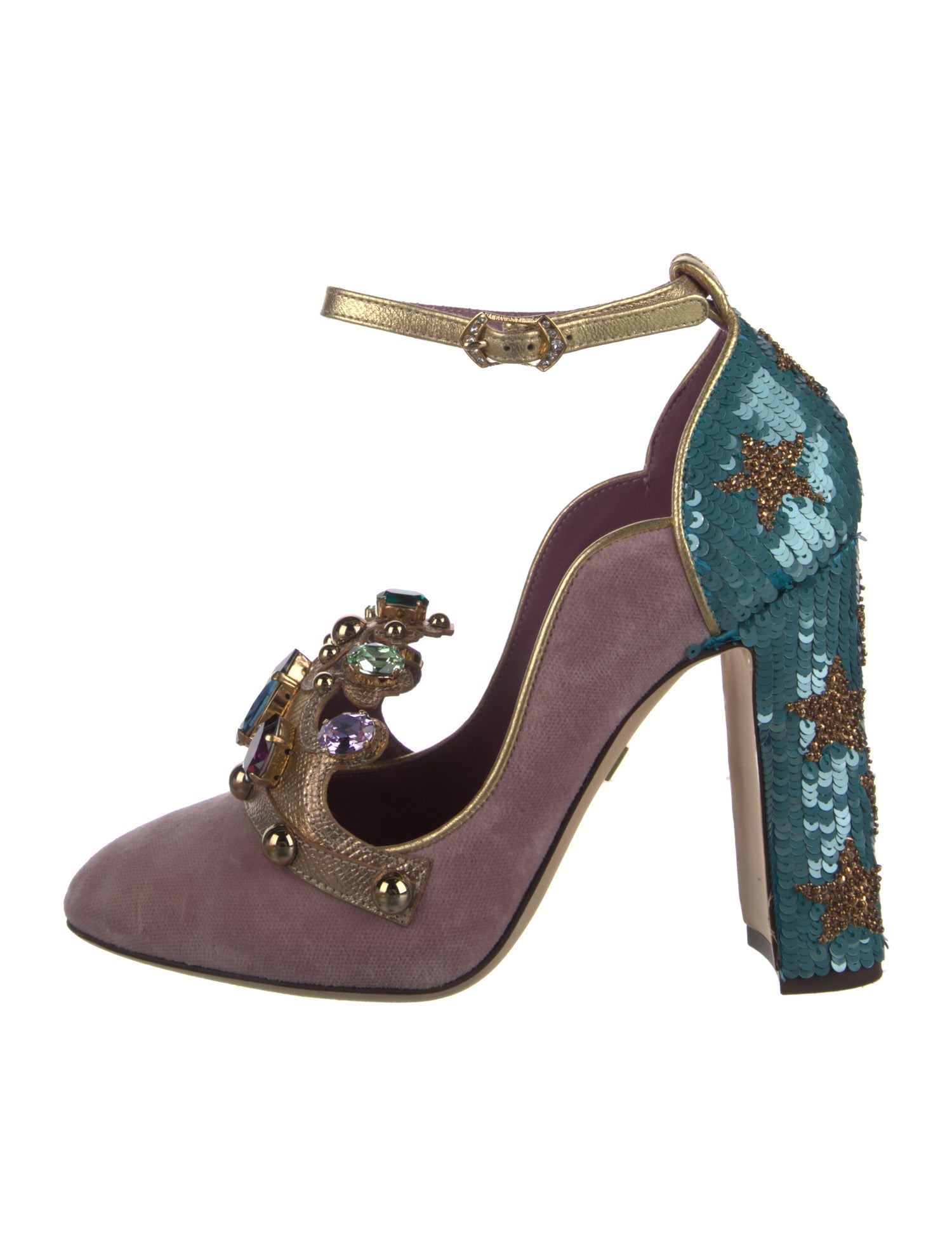 Dolce & Gabbana Velvet Colorblock Pattern Pumps