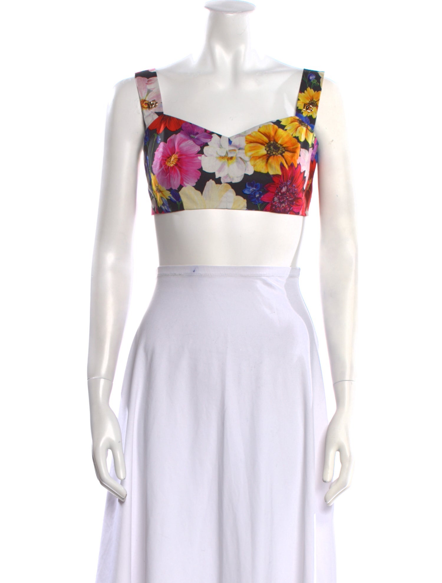Dolce & Gabbana Floral Print Square Neckline Crop Top