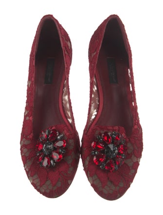 Dolce & Gabbana Lace Crystal Embellishments Flats