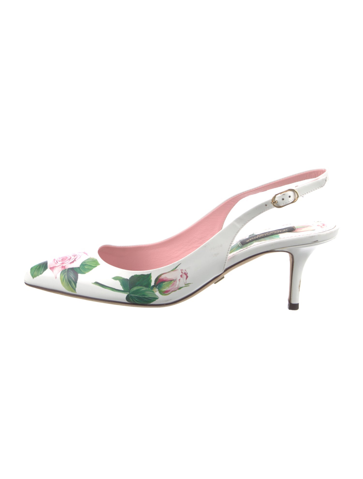 Dolce & Gabbana Leather Floral Print Slingback Pumps