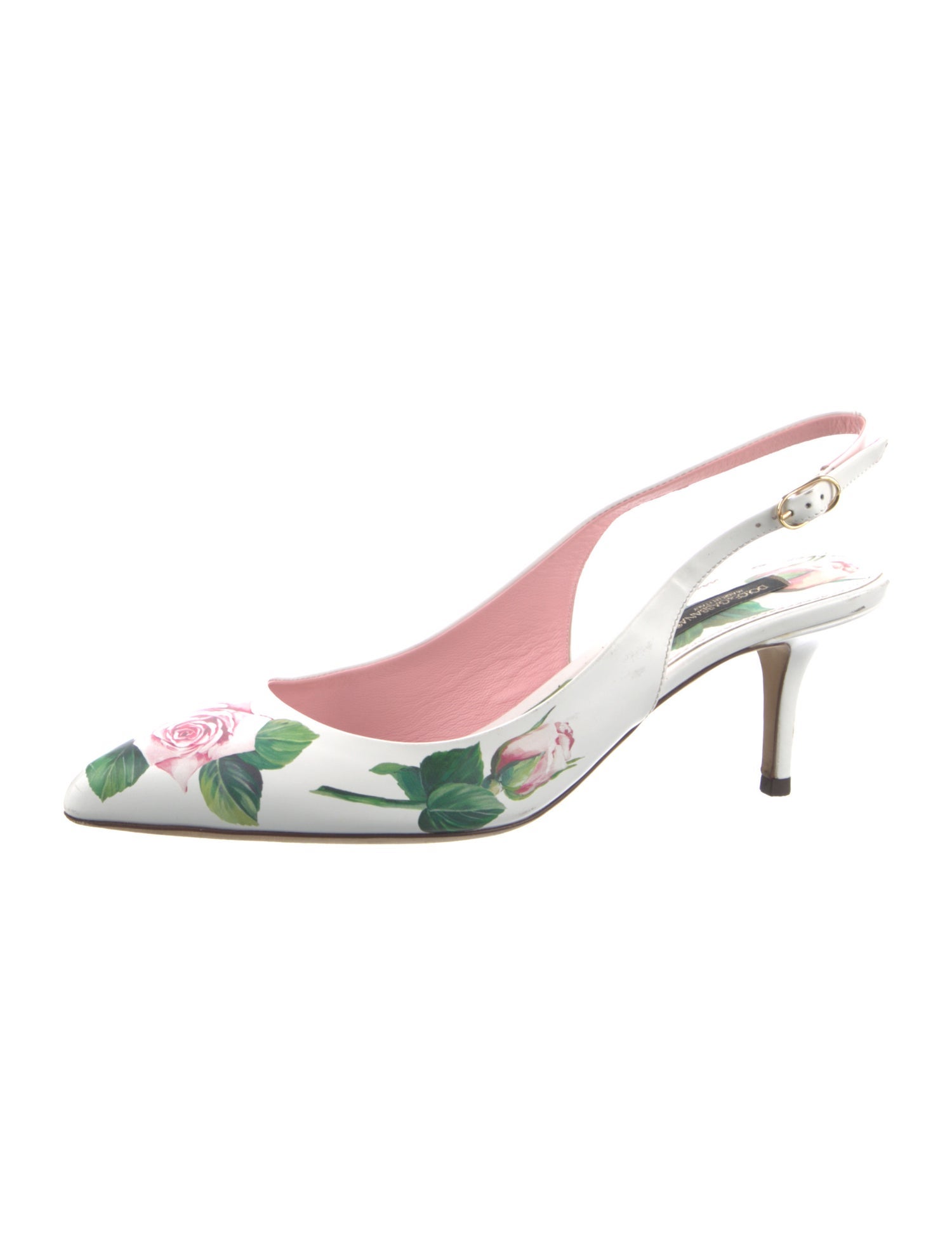 Dolce & Gabbana Leather Floral Print Slingback Pumps
