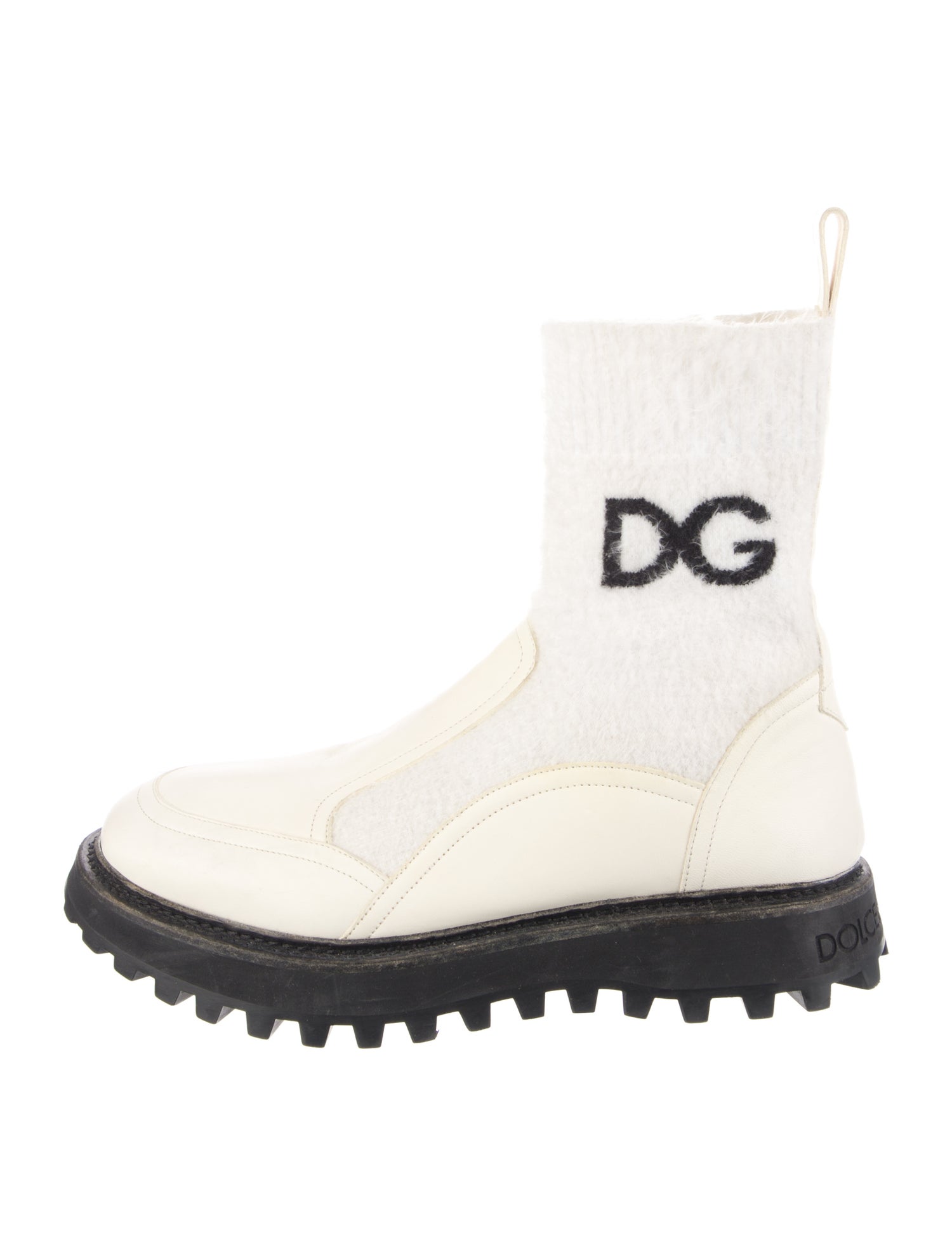 Dolce & Gabbana Leather Graphic Print Sock Boots