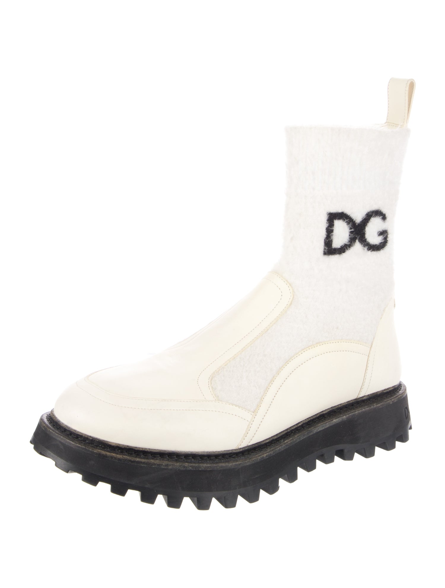 Dolce & Gabbana Leather Graphic Print Sock Boots