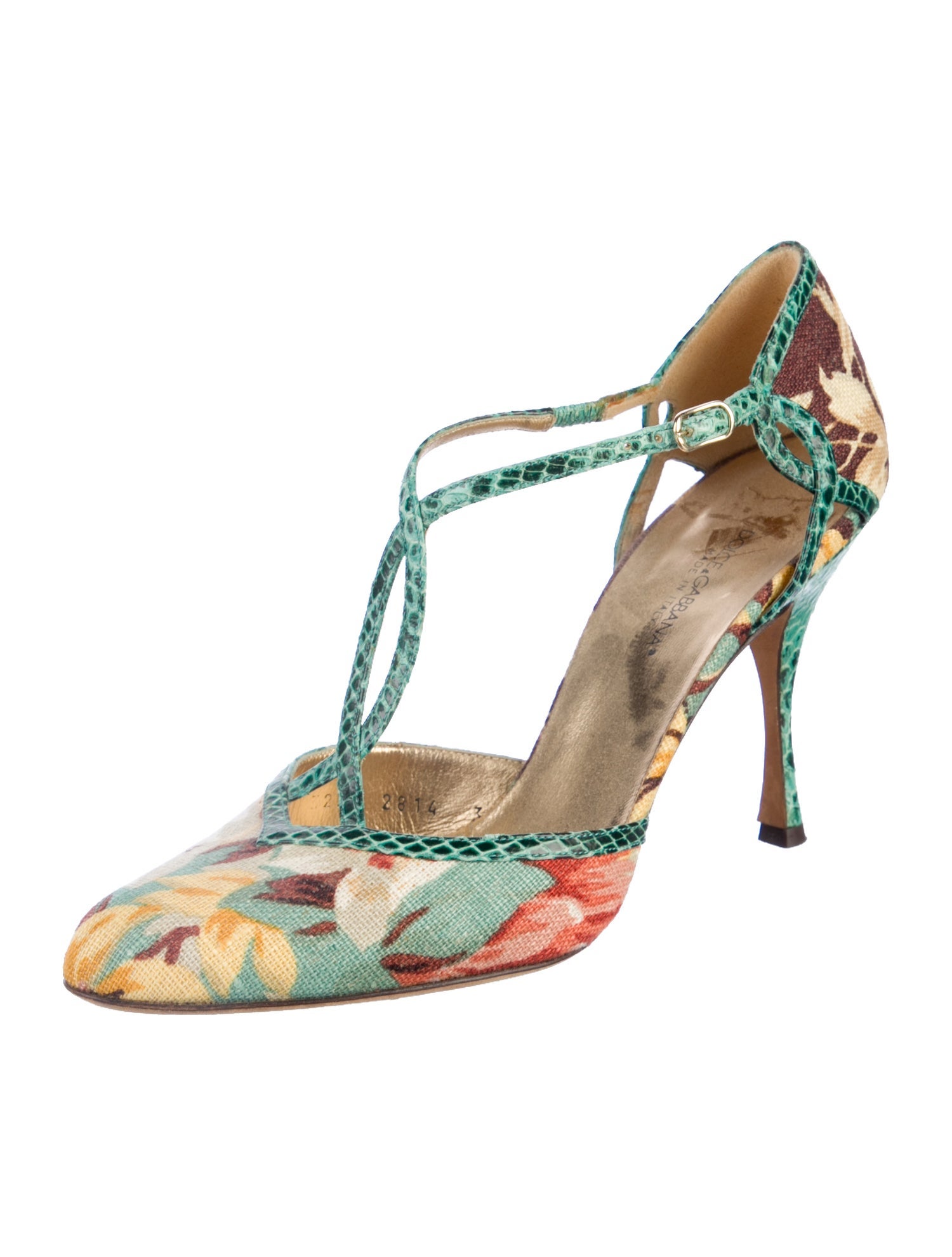 Dolce & Gabbana Canvas Floral Print T-Strap Pumps