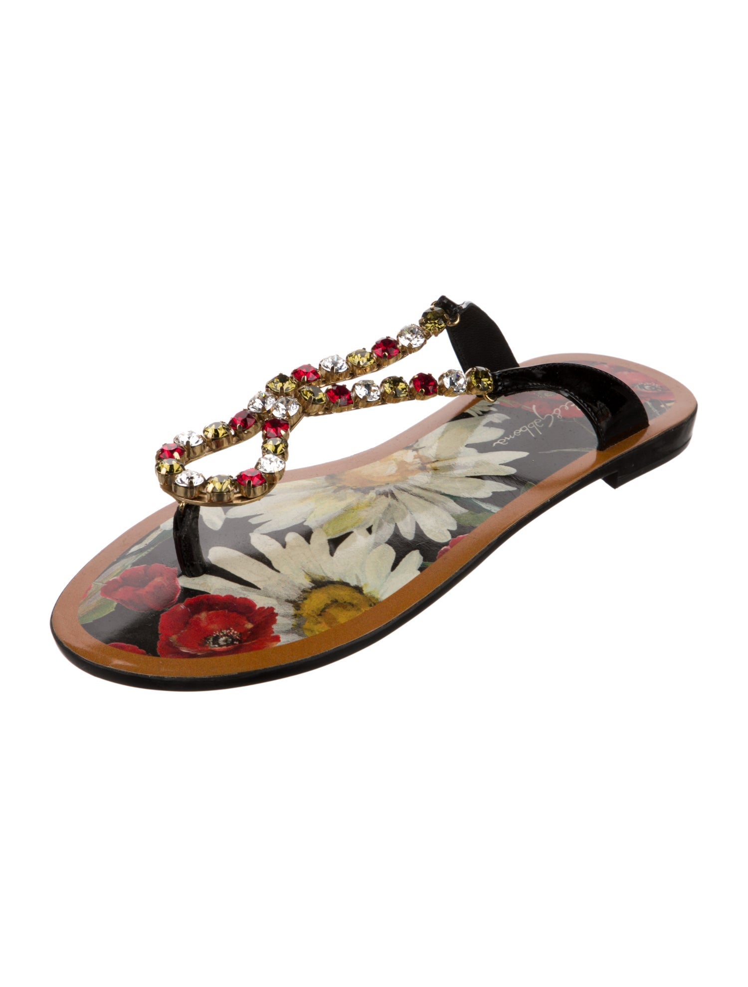 Dolce & Gabbana Patent Leather Floral Print Slides