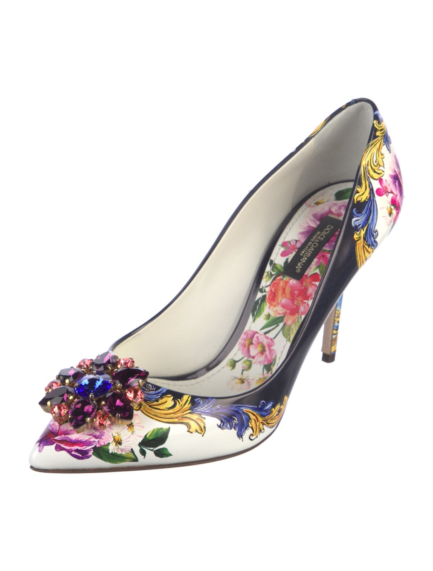 Dolce & Gabbana Leather Floral Print Slingback Pumps