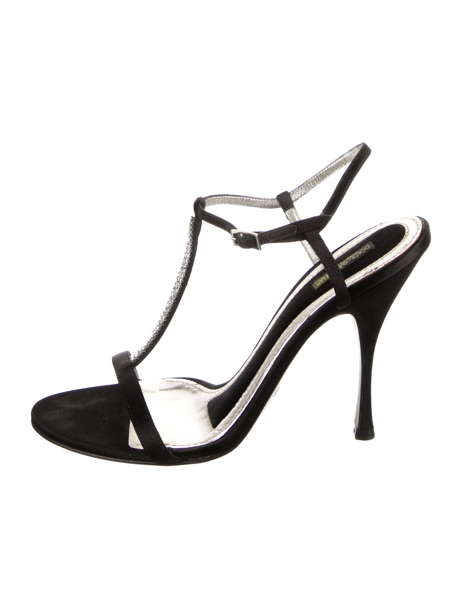 Dolce & Gabbana Satin Crystal Embellishments T-Strap Sandals