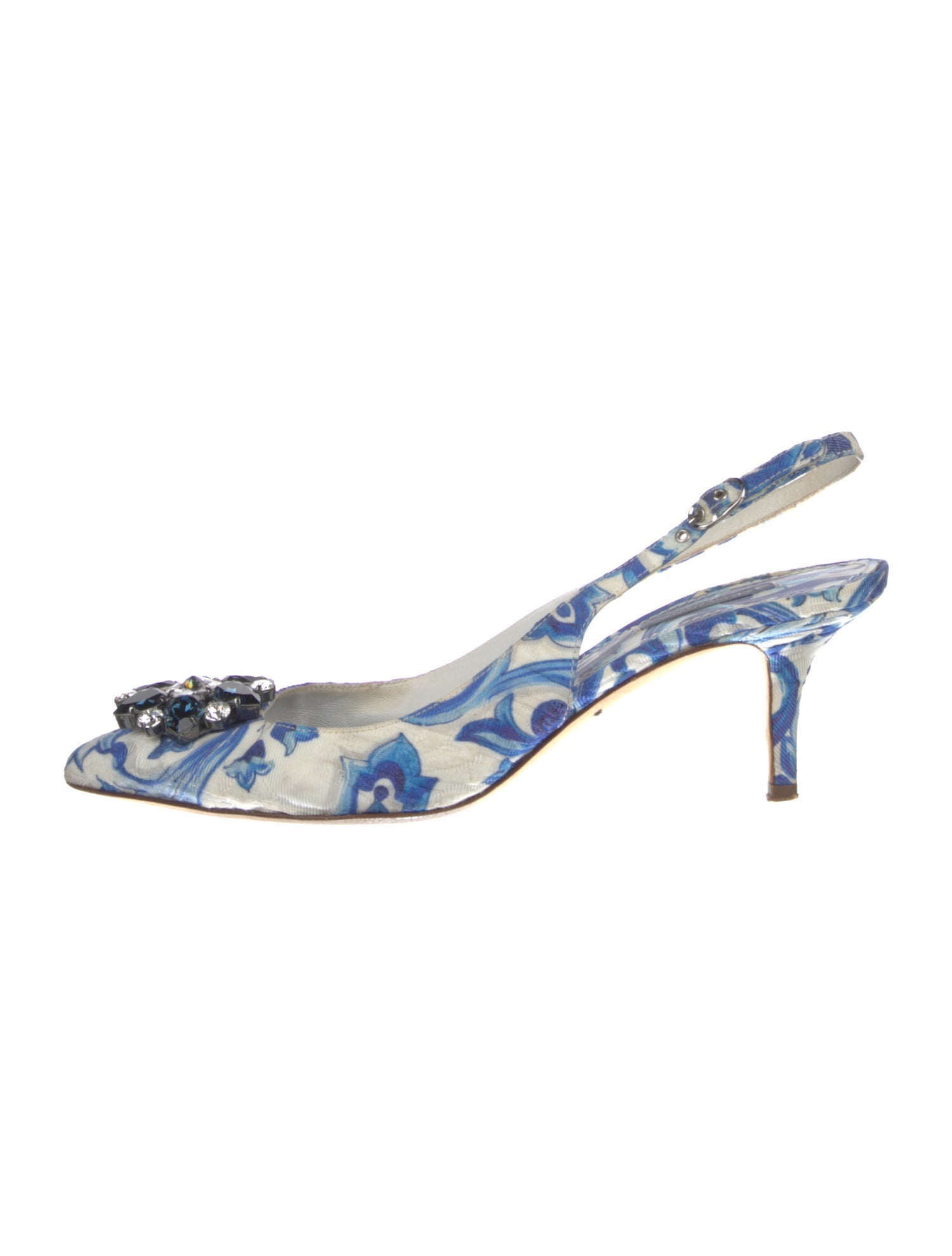 Dolce & Gabbana Majolica Print Crystal Embellishments Slingback Pumps