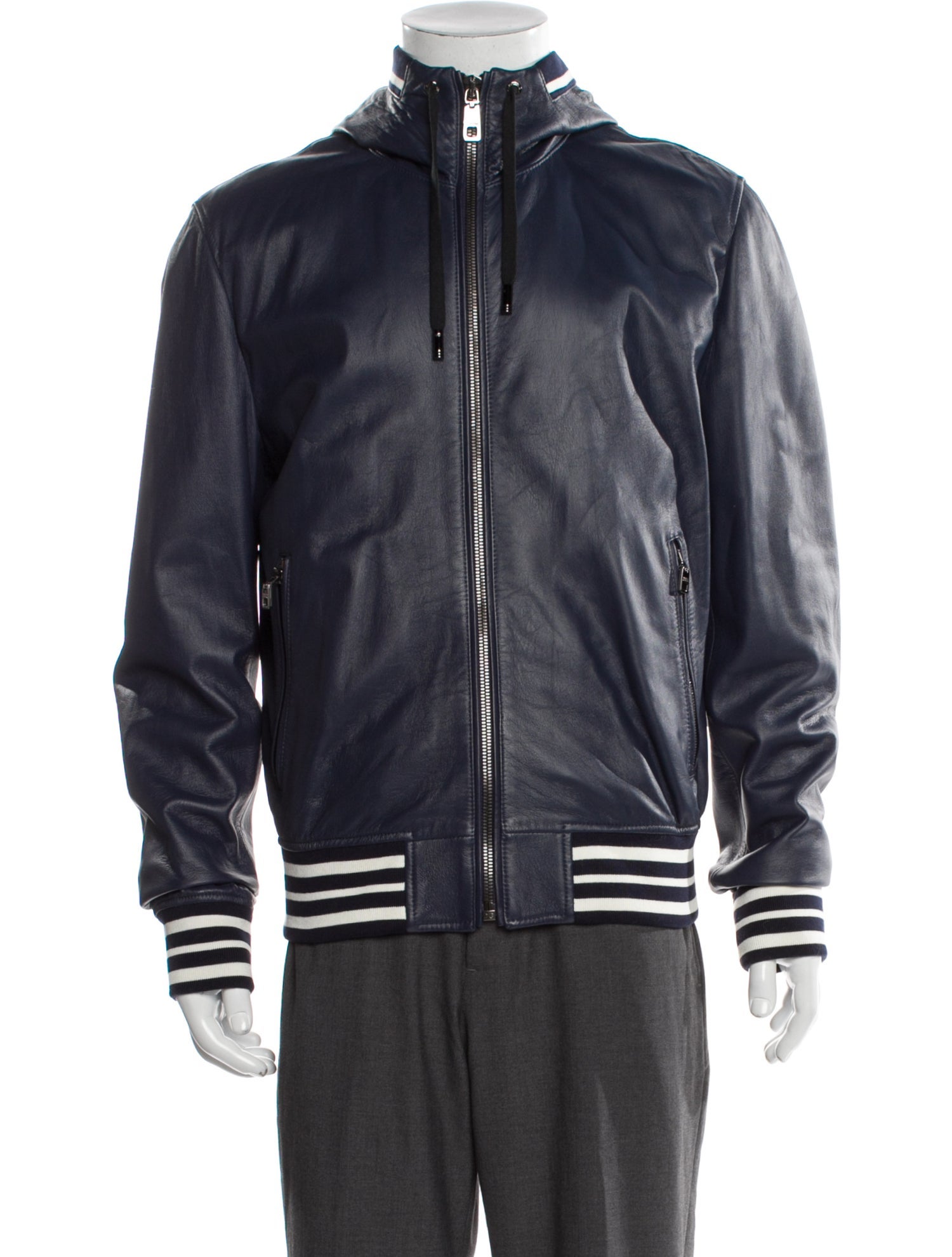 Dolce & Gabbana Lamb Leather Striped Bomber Jacket