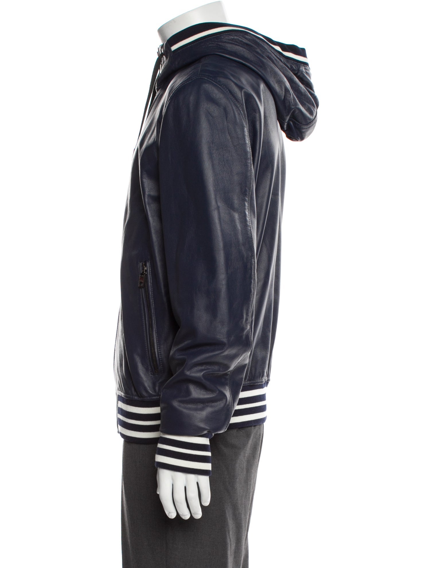 Dolce & Gabbana Lamb Leather Striped Bomber Jacket