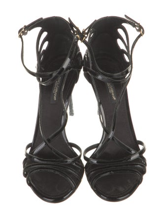 Dolce & Gabbana Patent Leather Cutout Accent T-Strap Sandals