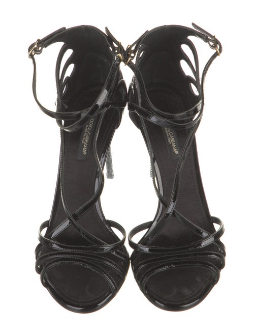 Dolce & Gabbana Patent Leather Cutout Accent T-Strap Sandals