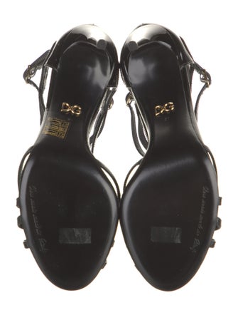 Dolce & Gabbana Patent Leather Cutout Accent T-Strap Sandals