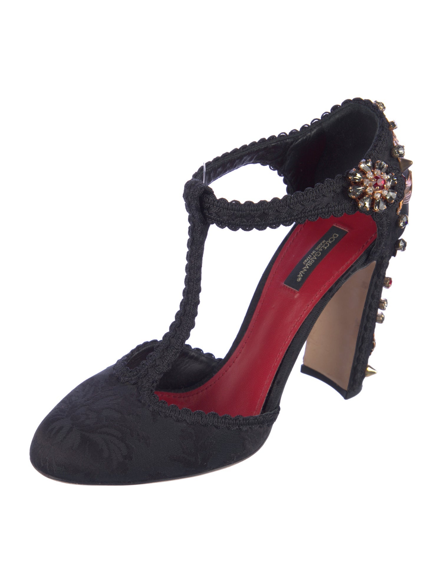 Dolce & Gabbana Crystal Embellishments T-Strap Pumps