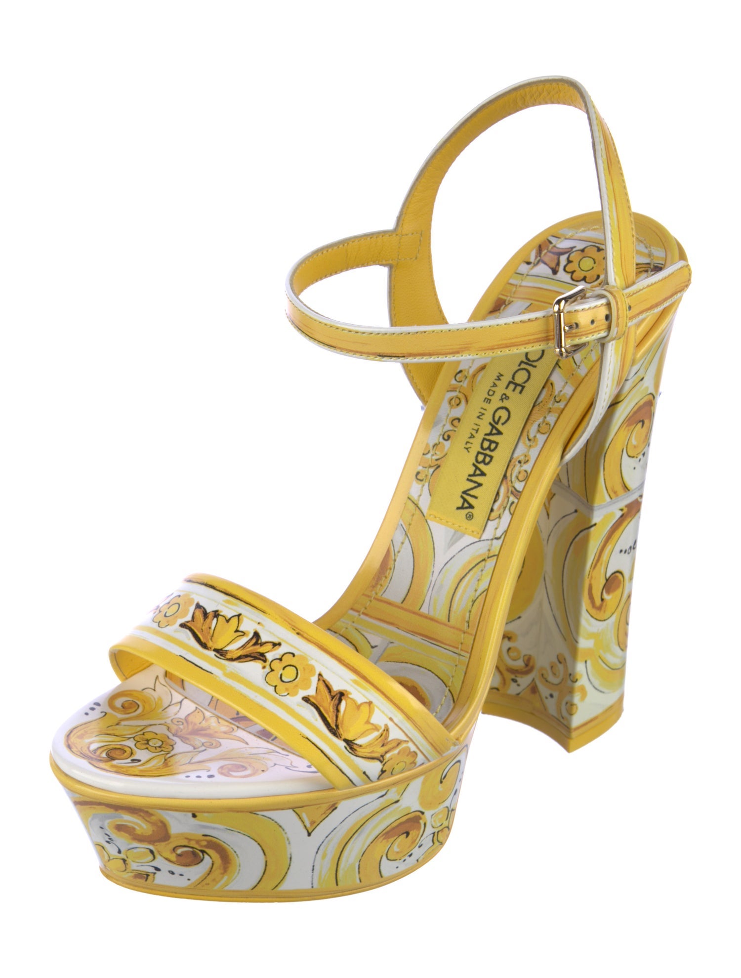 Dolce & Gabbana Patent Leather Printed Slingback Sandals