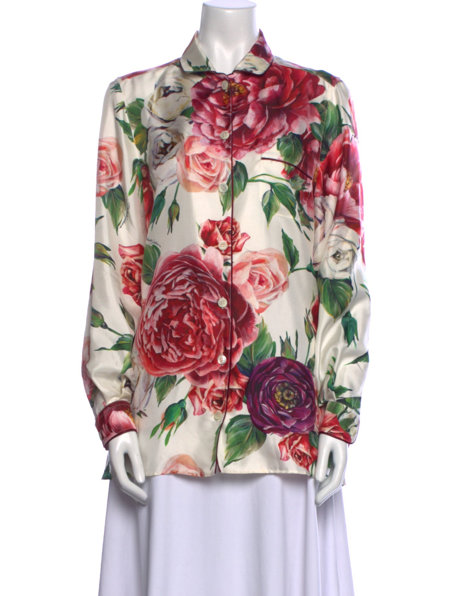 Dolce & Gabbana Silk Floral Print Button-Up Top