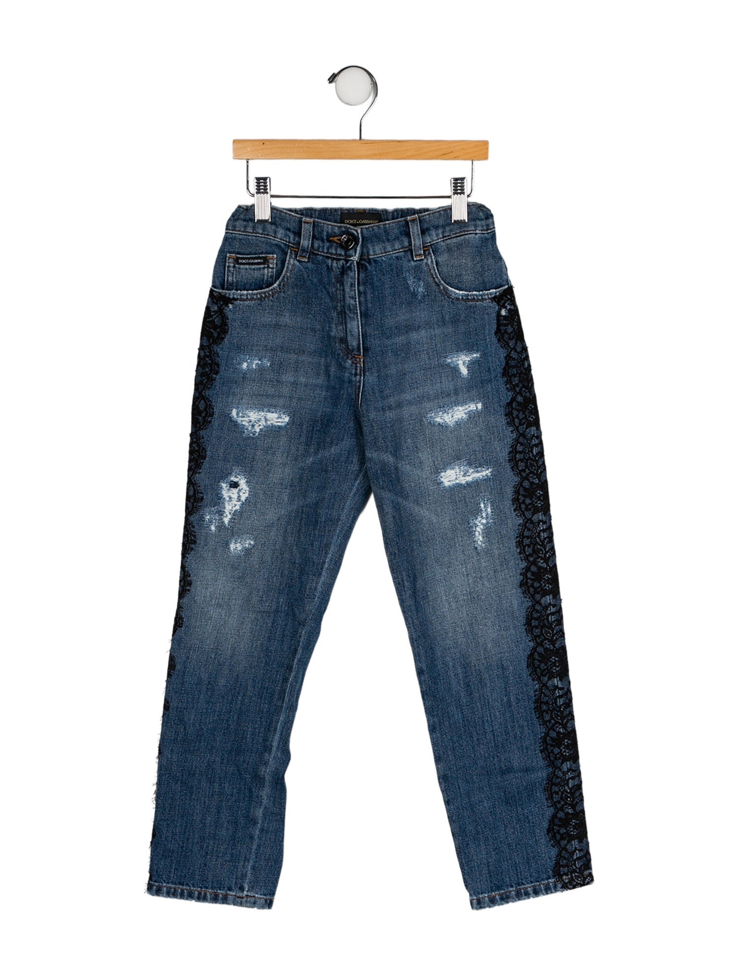 Dolce & Gabbana Girls' Lace Trim Straight Leg Jeans