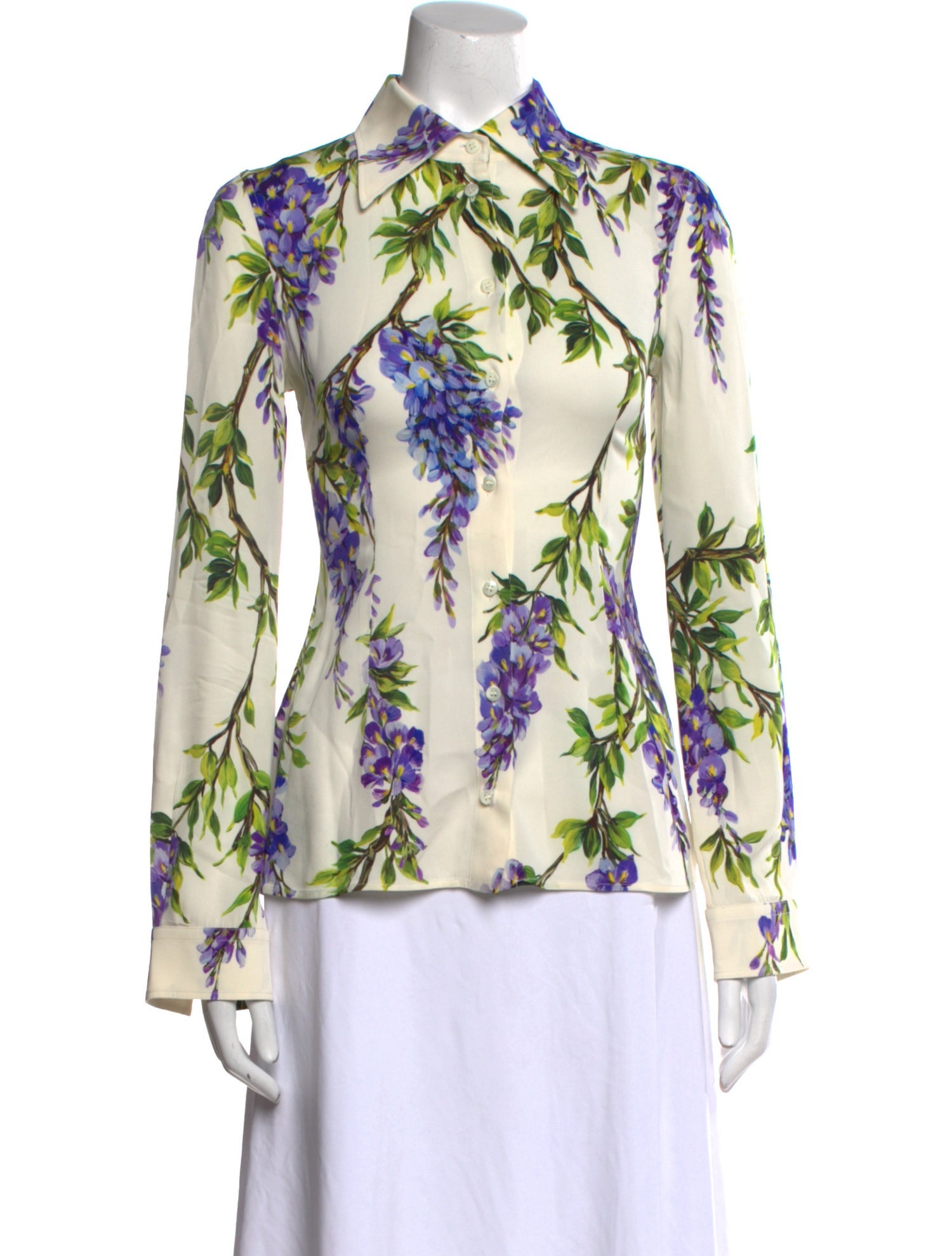 Dolce & Gabbana Silk Floral Print Button-Up Top