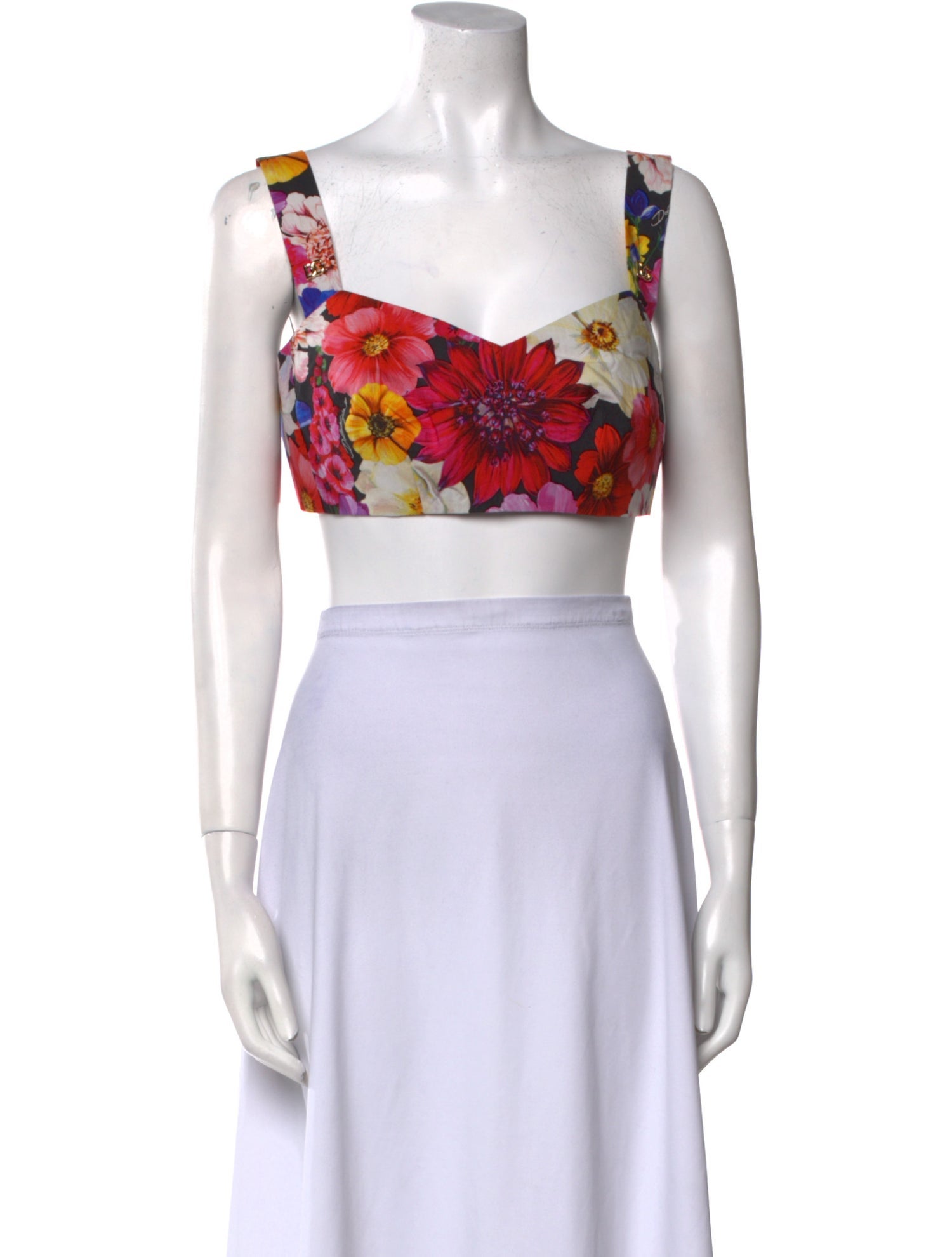 Dolce & Gabbana Floral Print Square Neckline Crop Top