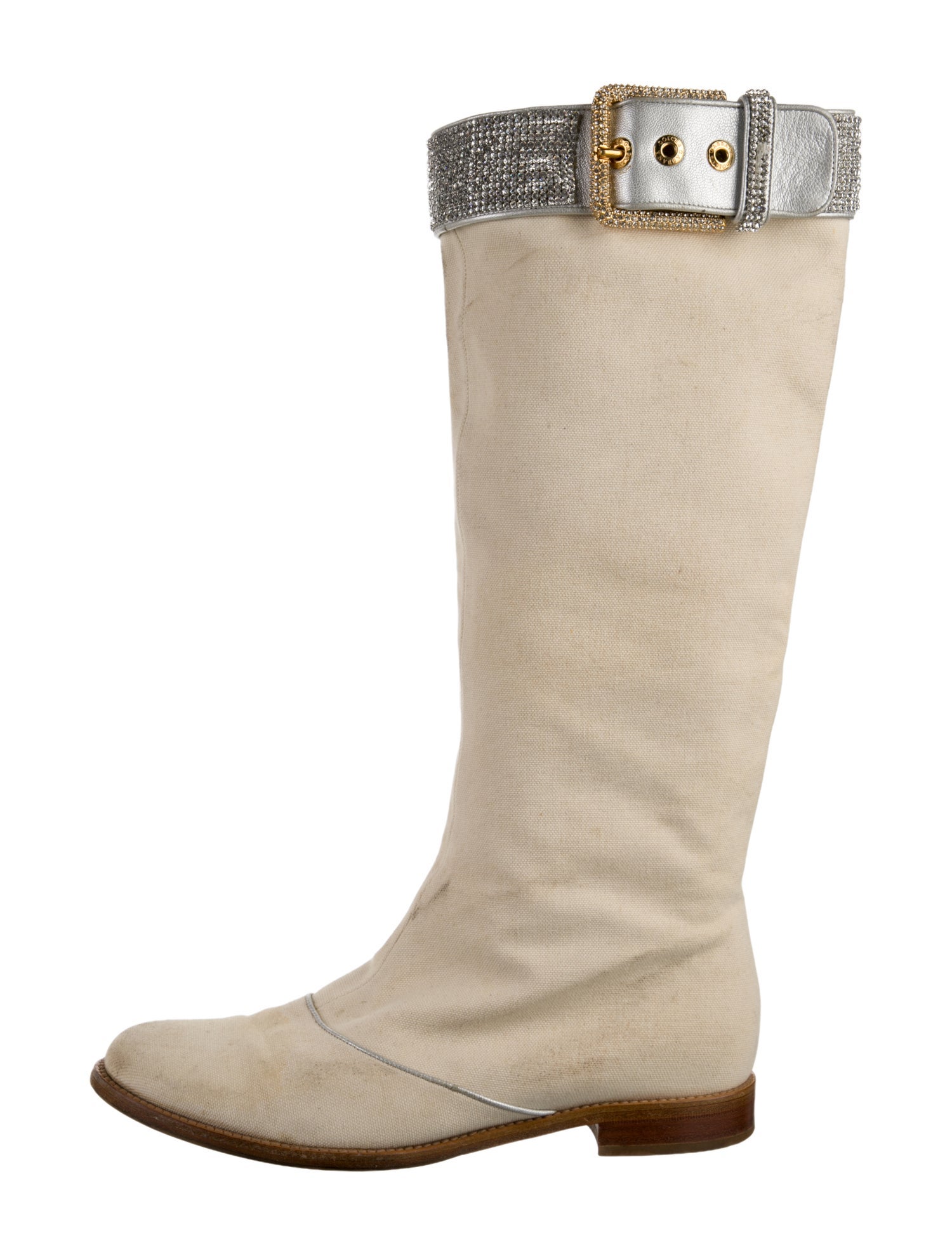 Dolce & Gabbana Canvas Crystal Embellishments Riding Boots