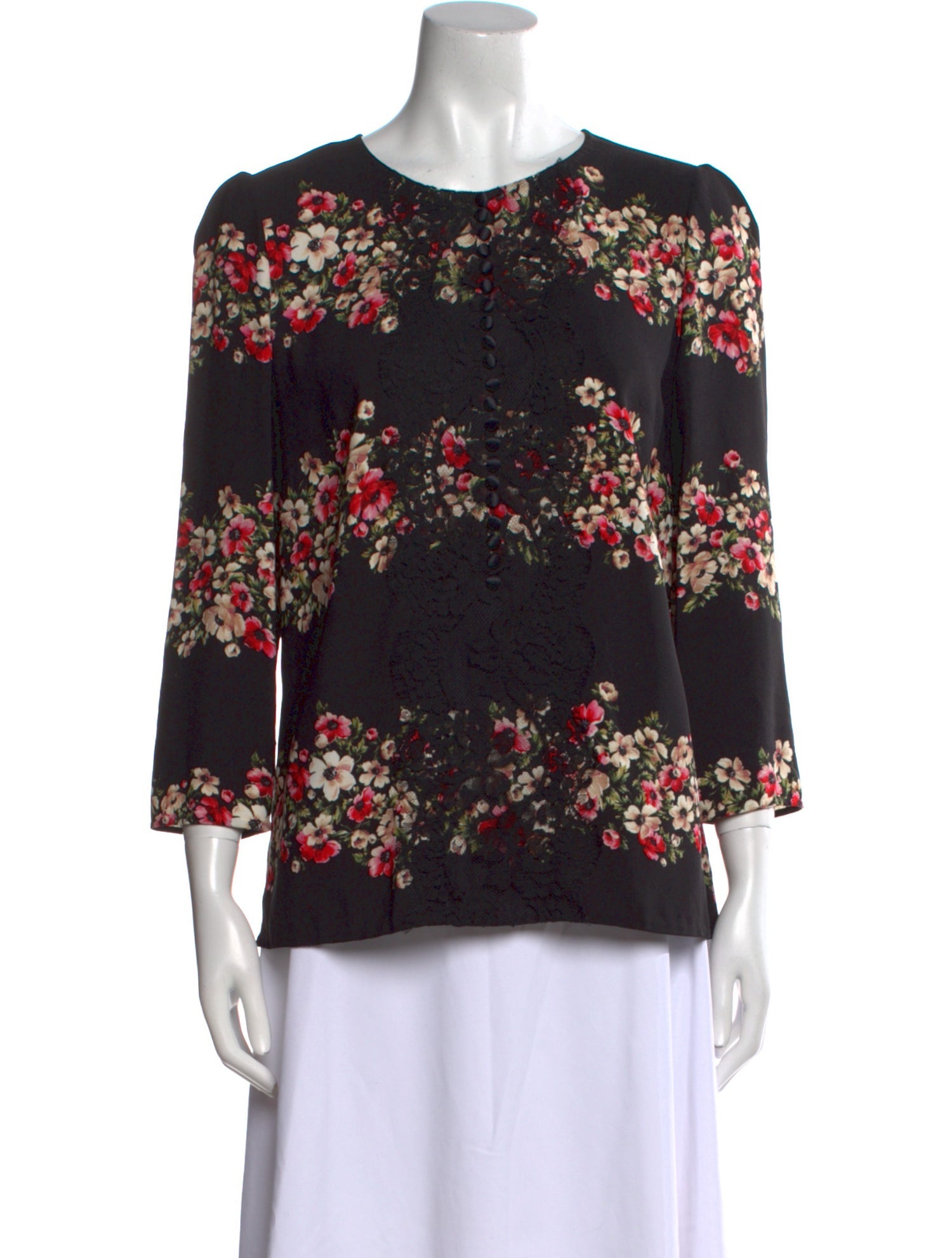 Dolce & Gabbana Floral Print Crew Neck Blouse