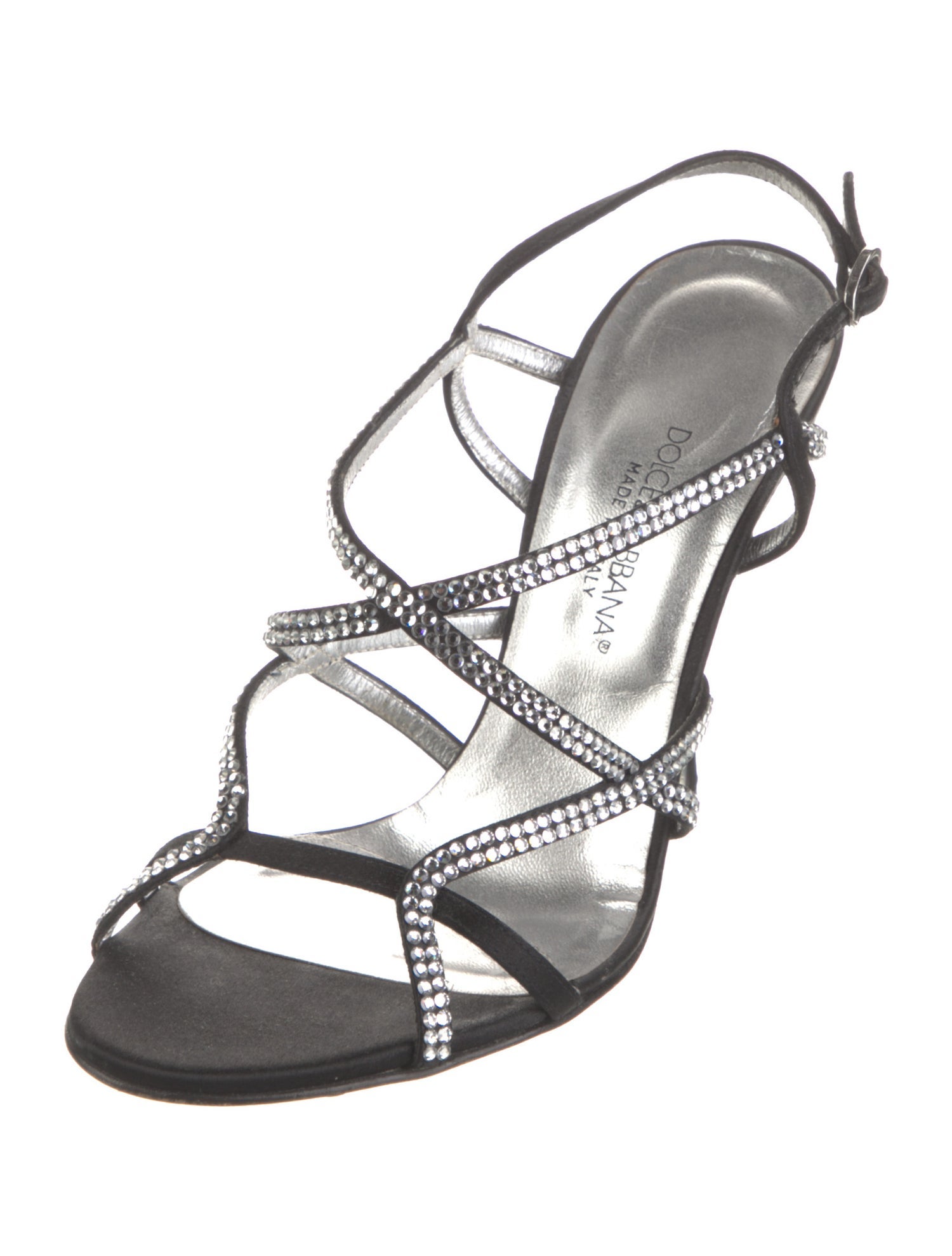 Dolce & Gabbana Satin Crystal Embellishments Slingback Sandals