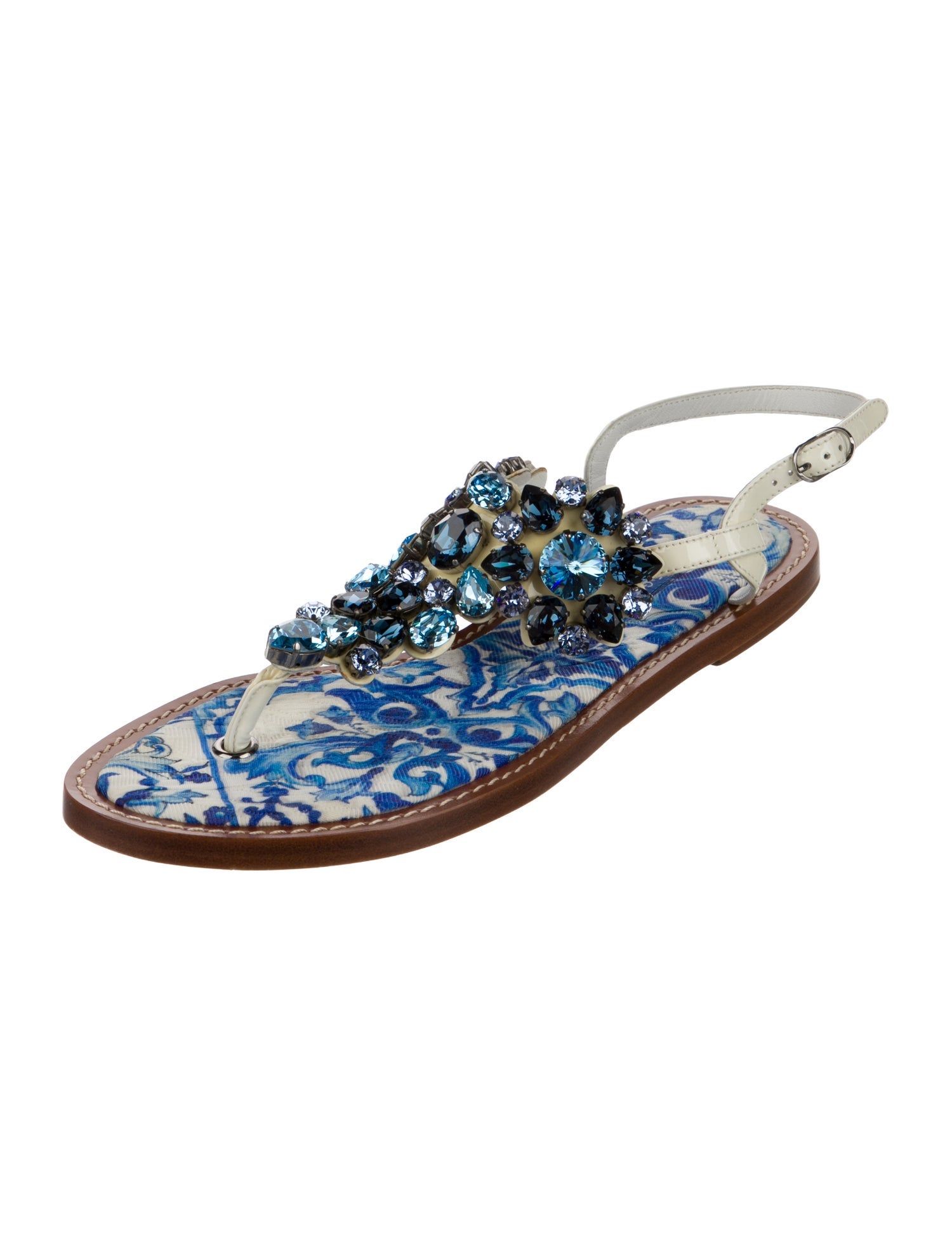 Dolce & Gabbana Leather Floral Print Slingback Sandals