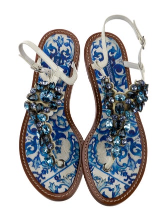 Dolce & Gabbana Leather Floral Print Slingback Sandals