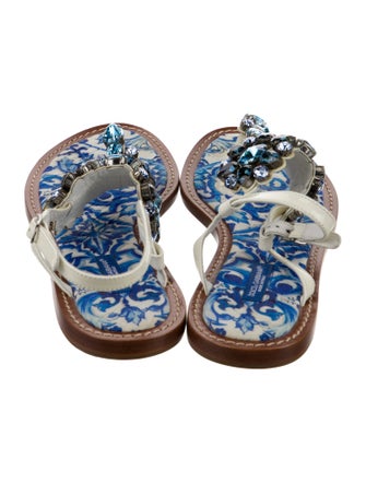 Dolce & Gabbana Leather Floral Print Slingback Sandals