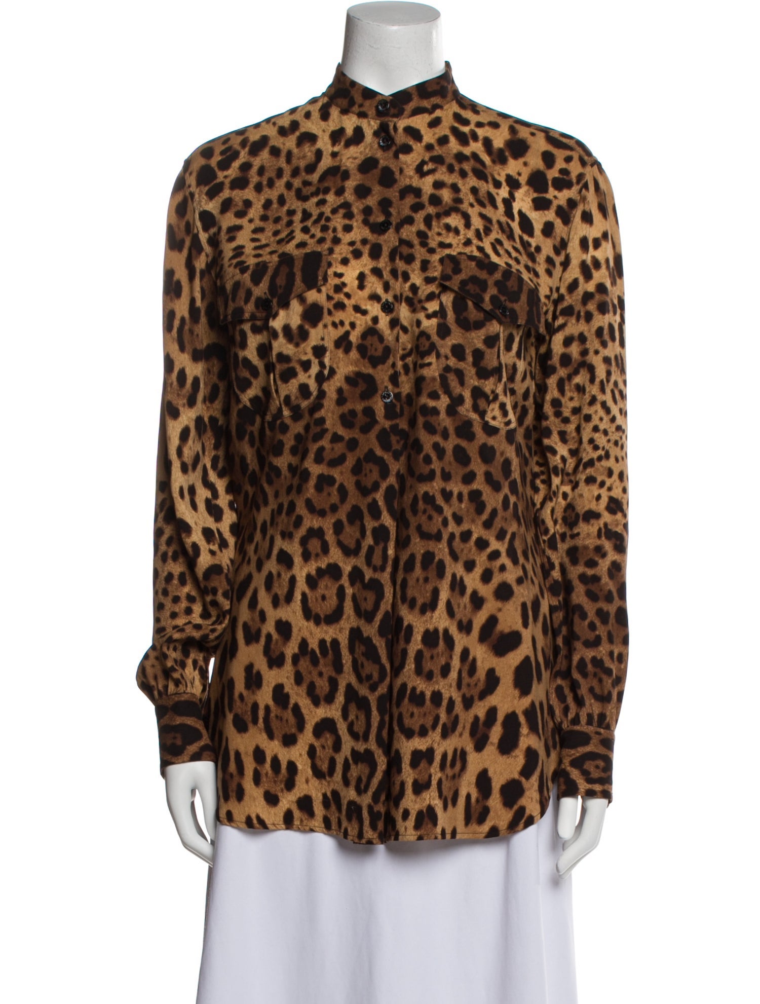 Dolce & Gabbana Silk Animal Print Button-Up Top