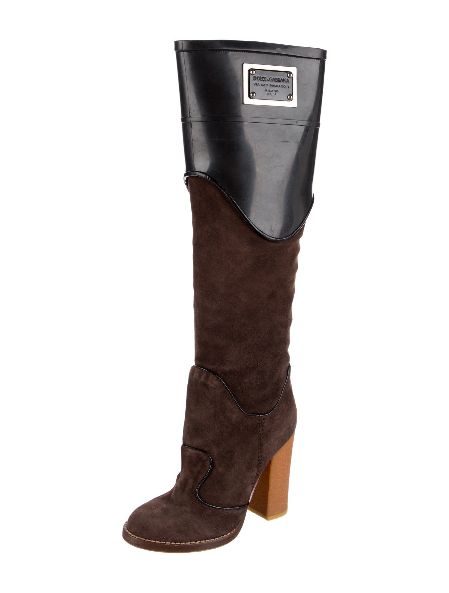 Dolce & Gabbana Suede Colorblock Pattern Lace-Up Boots