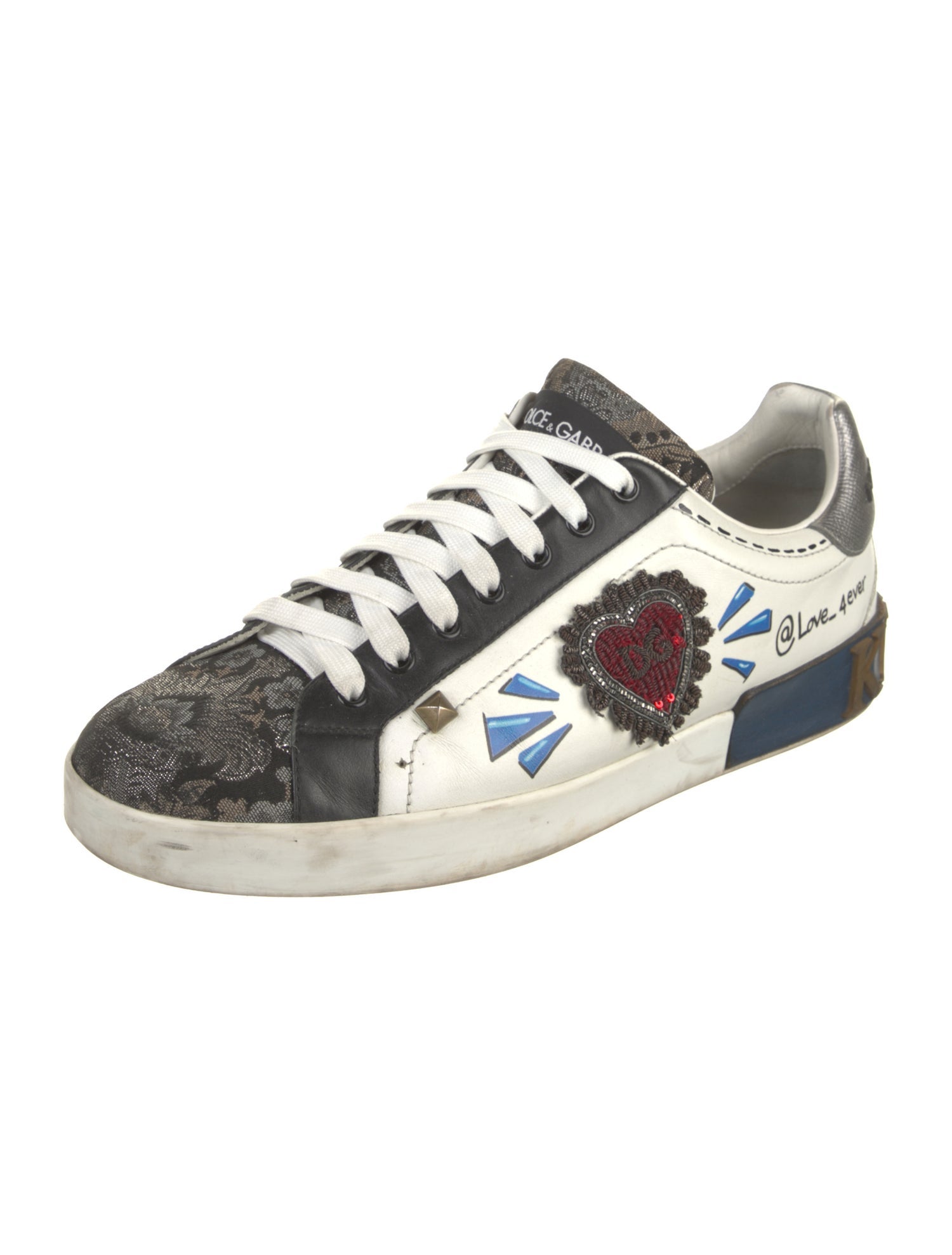 Dolce & Gabbana Sacred Heart Print Leather Sneakers