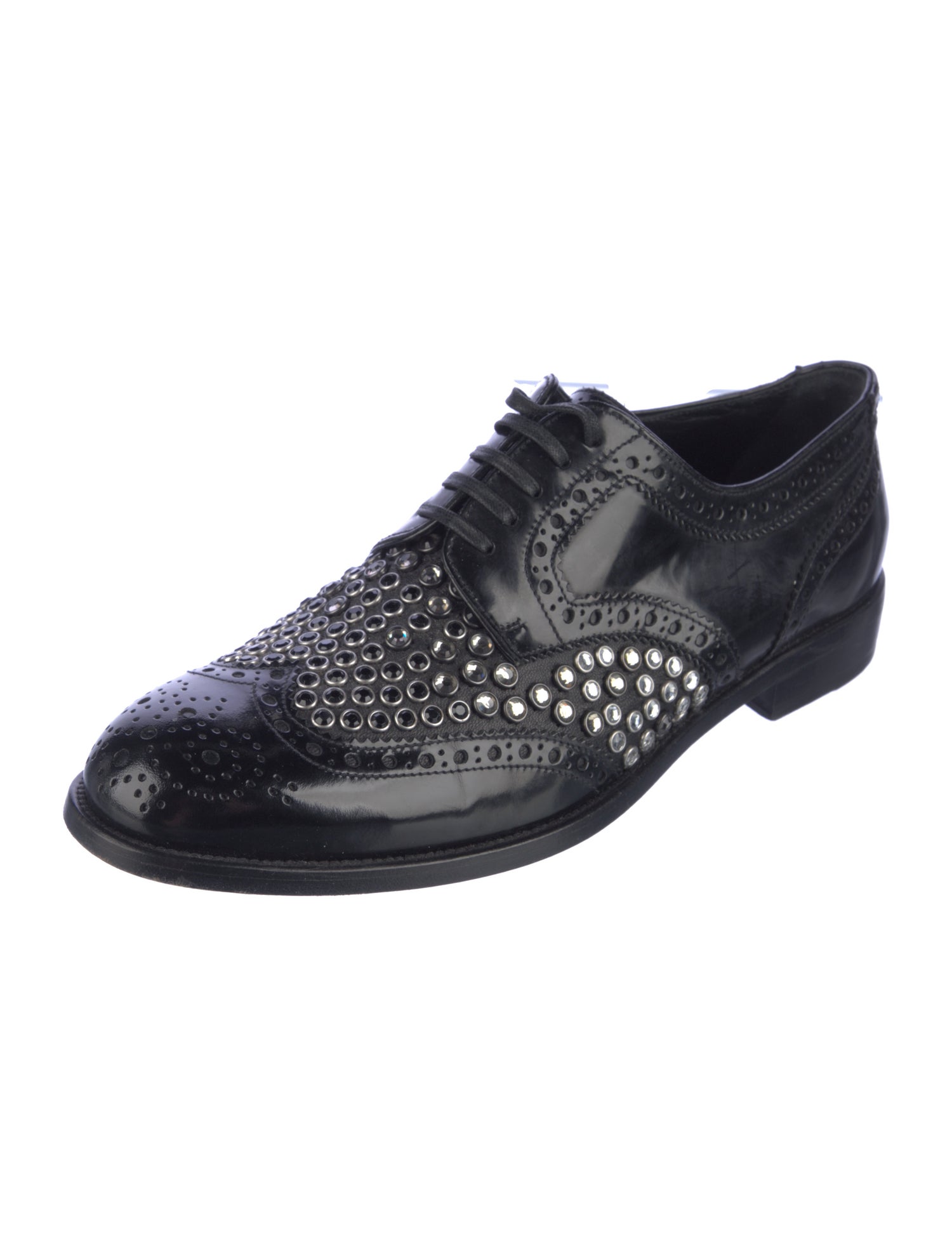 Dolce & Gabbana Leather Crystal Embellishments Oxfords