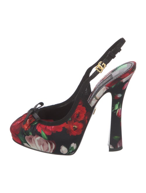 Dolce & Gabbana Floral Print Bow Accents Slingback Pumps