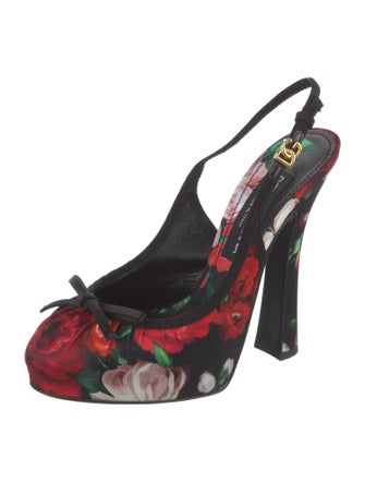 Dolce & Gabbana Floral Print Bow Accents Slingback Pumps