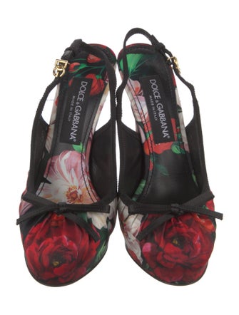 Dolce & Gabbana Floral Print Bow Accents Slingback Pumps