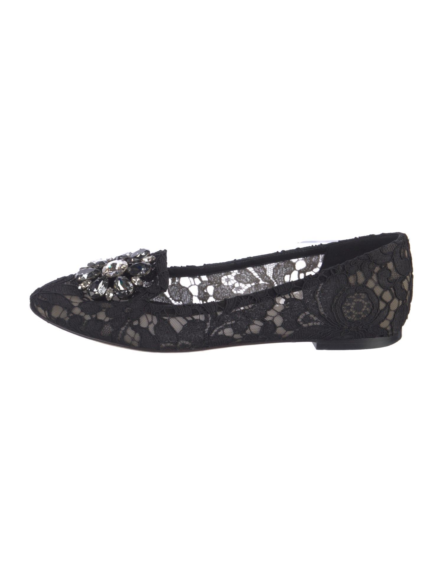 Dolce & Gabbana Lace Crystal Embellishments Flats