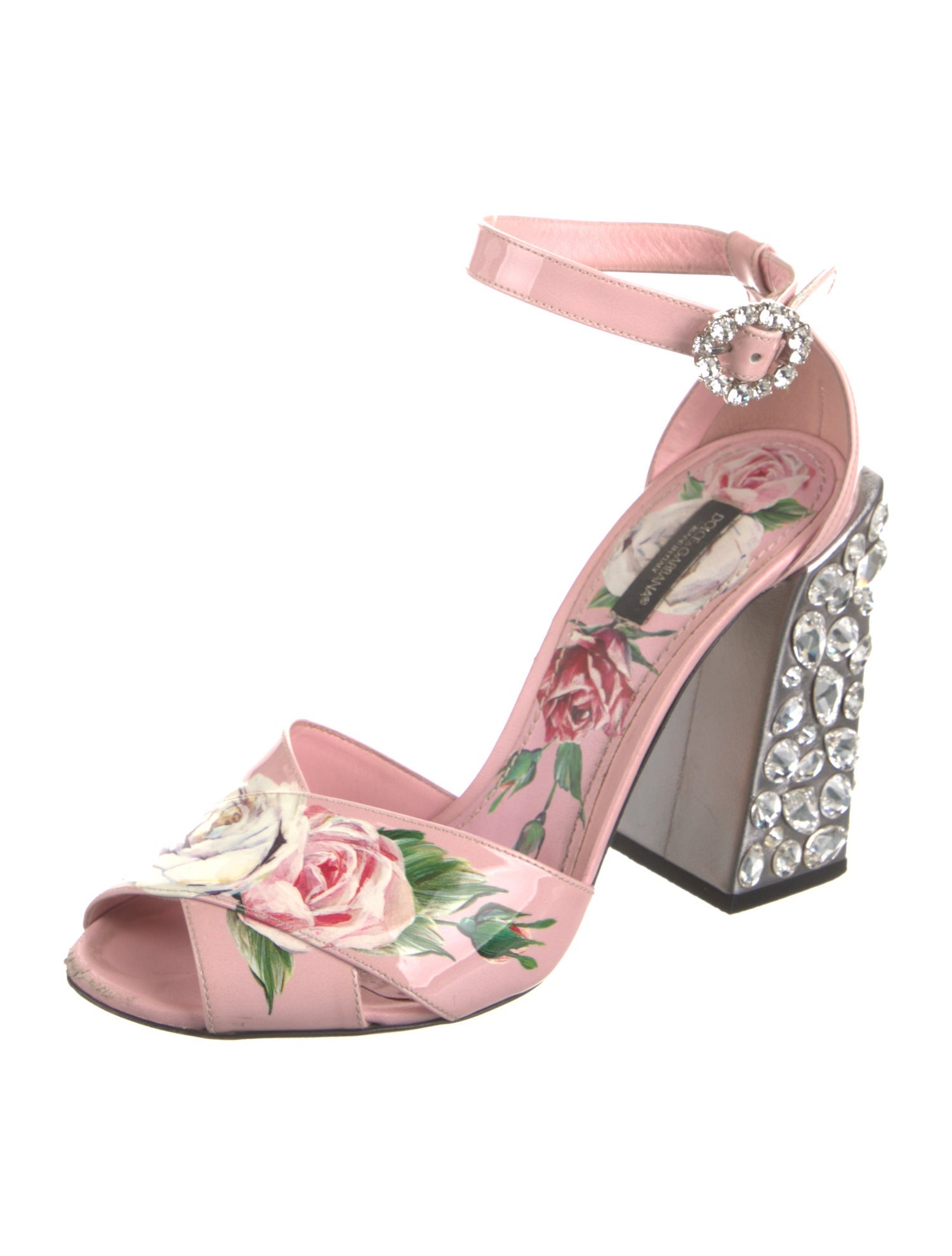 Dolce & Gabbana Patent Leather Floral Print Sandals