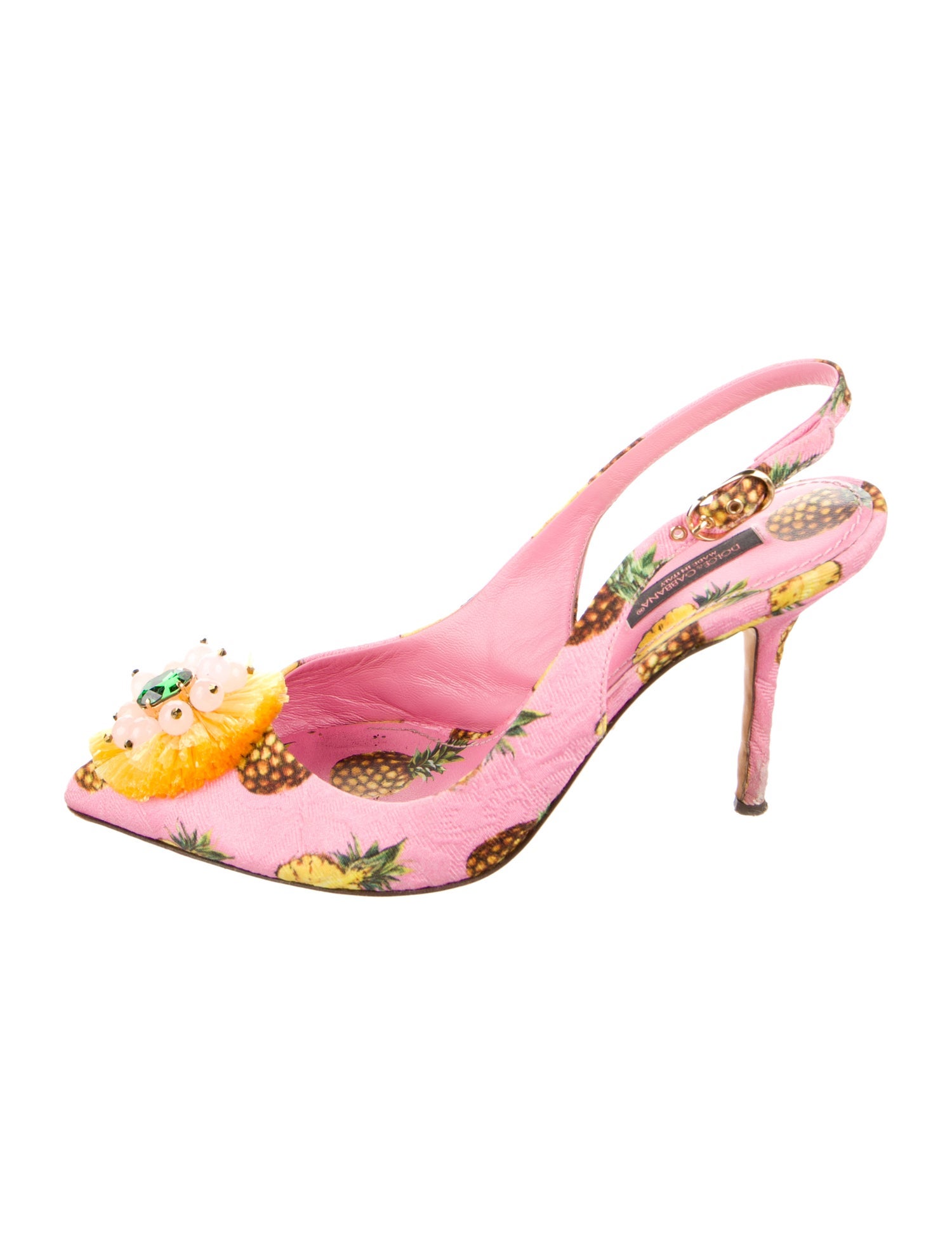 Dolce & Gabbana Floral Print Crystal Embellishments Slingback Pumps