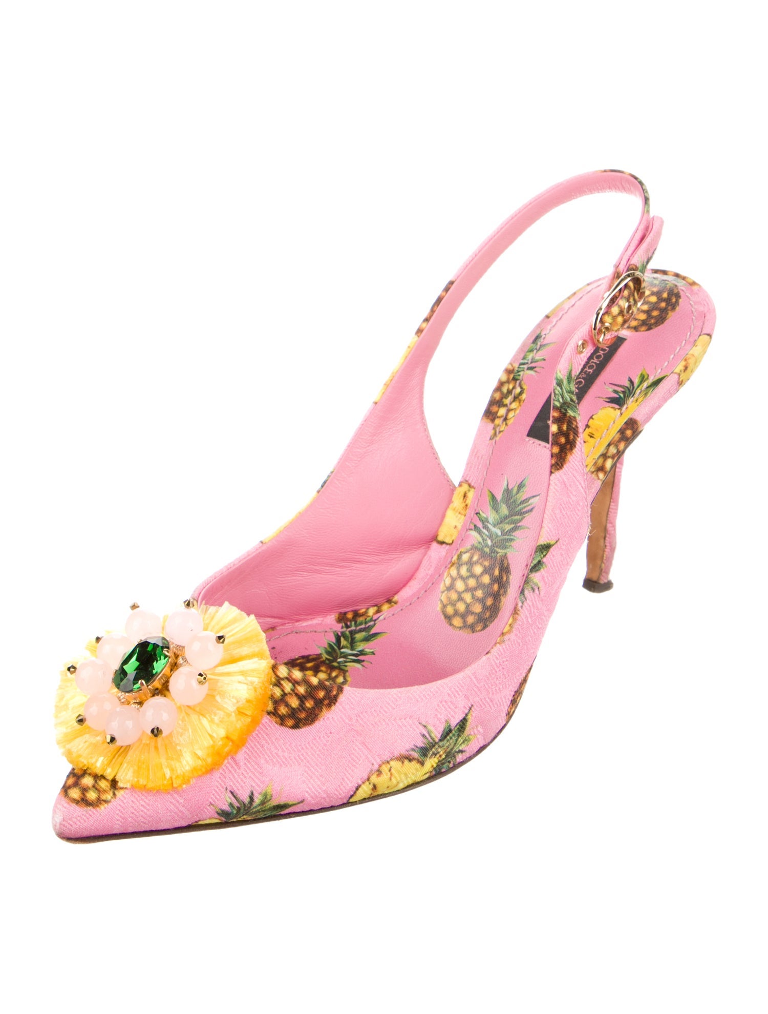 Dolce & Gabbana Floral Print Crystal Embellishments Slingback Pumps
