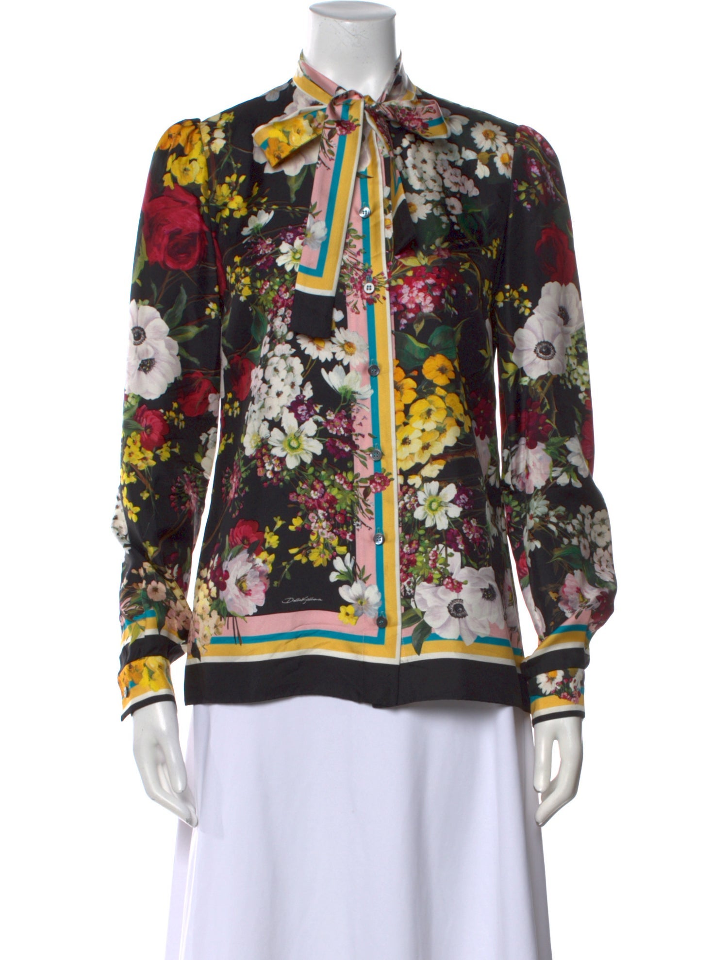 Dolce & Gabbana Silk Floral Print Button-Up Top