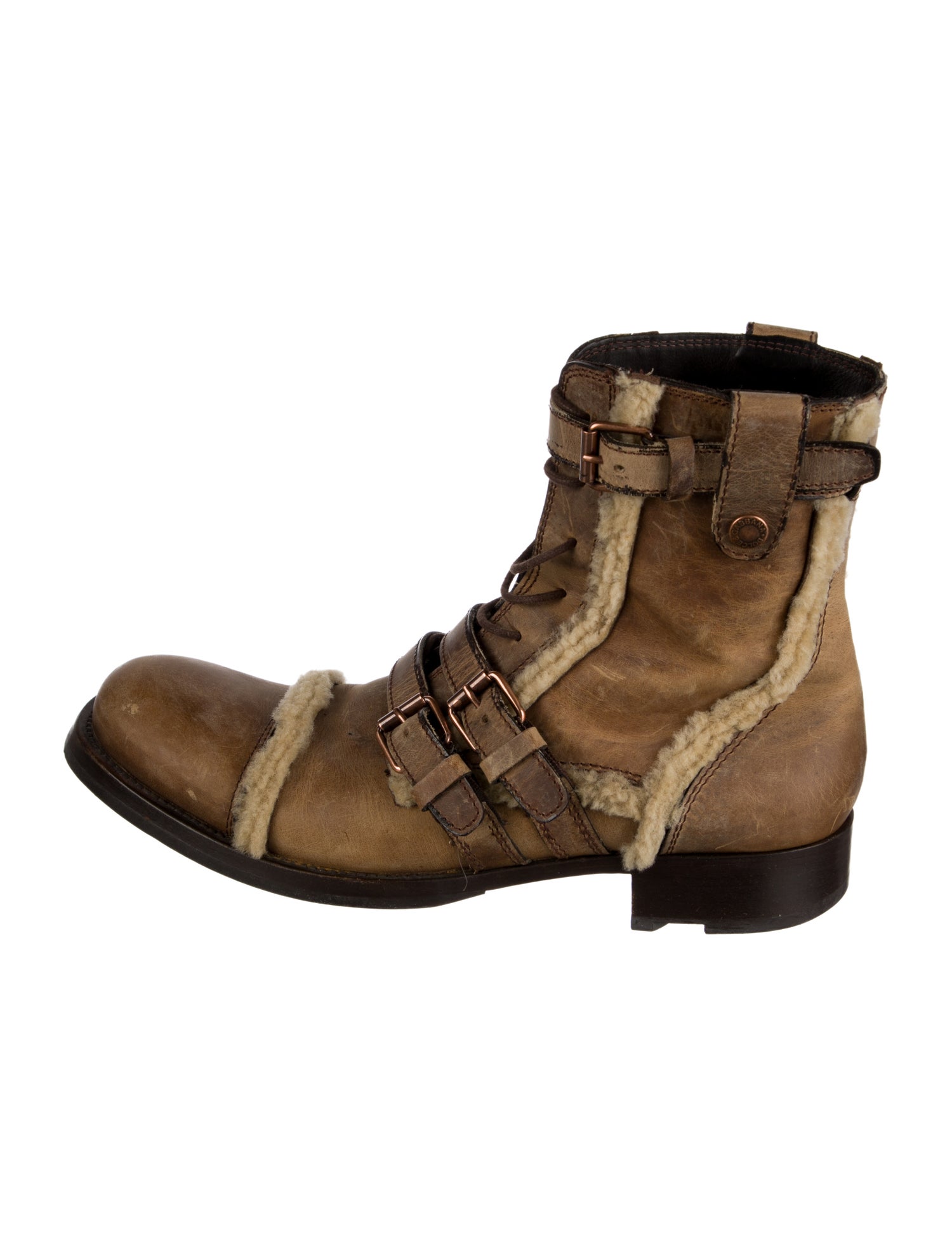 Dolce & Gabbana Leather Fur Trim Combat Boots