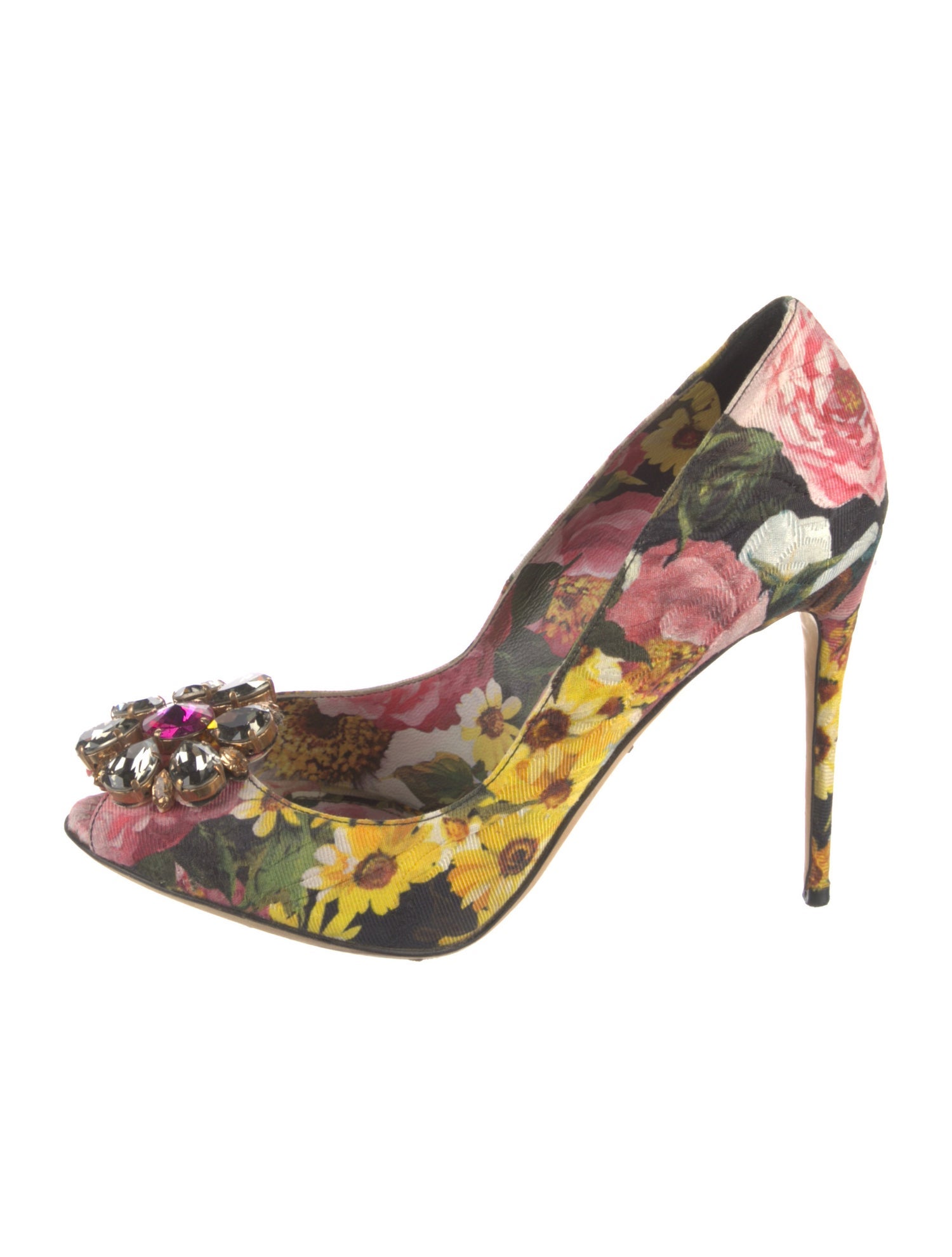 Dolce & Gabbana Floral Print Crystal Embellishments Pumps