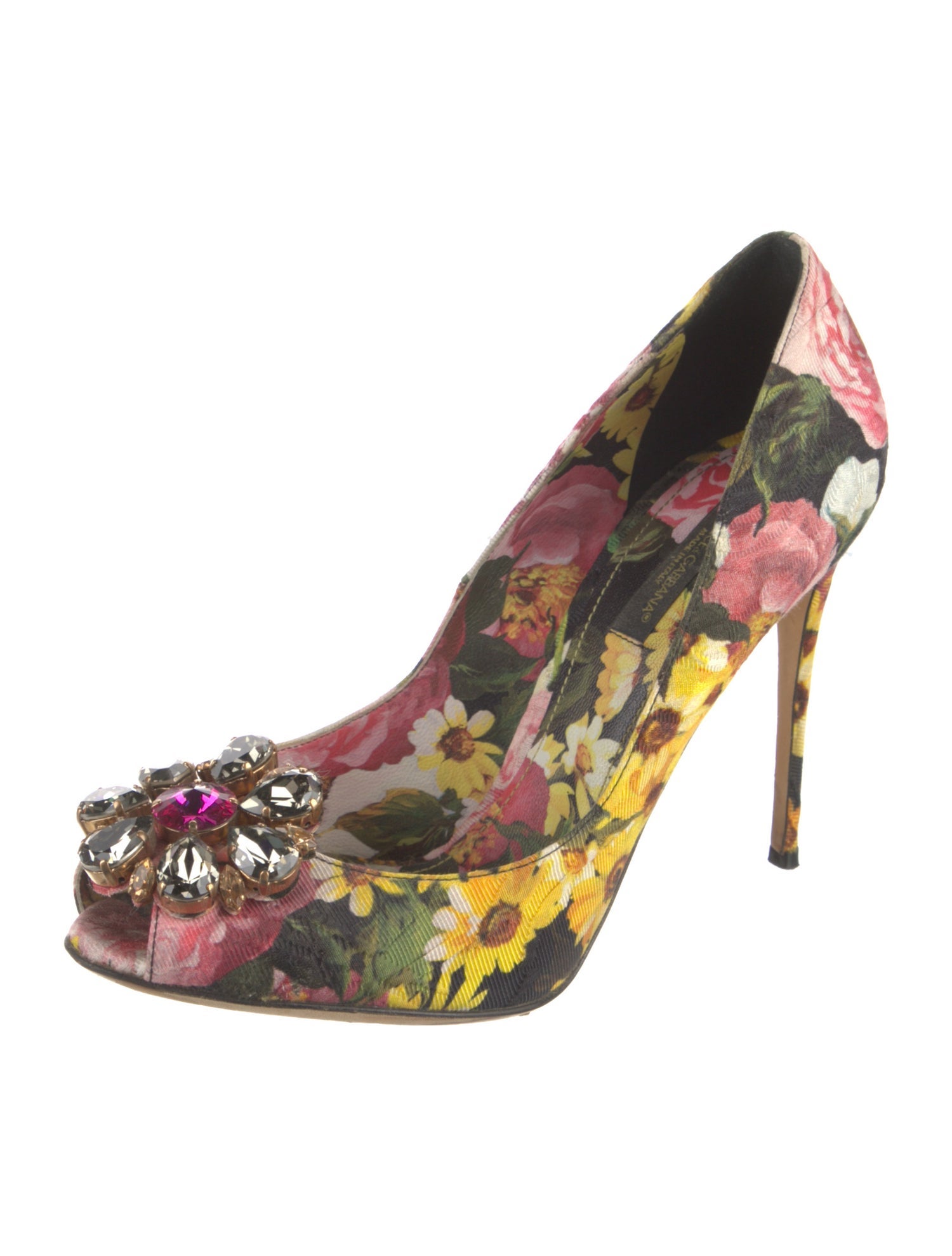 Dolce & Gabbana Floral Print Crystal Embellishments Pumps