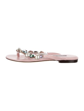 Dolce & Gabbana Faux Pearl Accents Leather Flip Flops